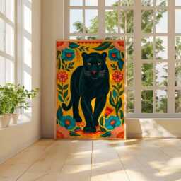 Black Panther Wall Art Print, Bold Jungle Animal Poster, Vibrant Botanical Illustration, Modern Wildlife Artwork, Exotic Home Decor - thumbnail 3
