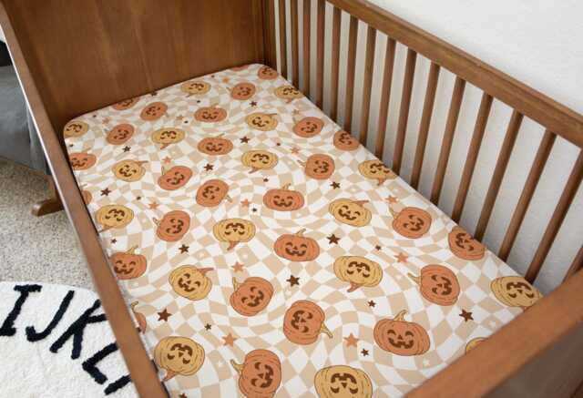 Pumpkins - Checkered Orange, Bedding, Duvet Covers, Fitted Sheets, Festive Bedding, Spooky Halloween, Kids Bedding - image 1
