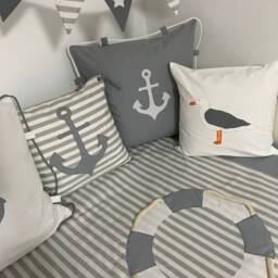 Maritime Cushion Cover Pillow Country Style Seagull White/Gray 40x40cm - thumbnail 4