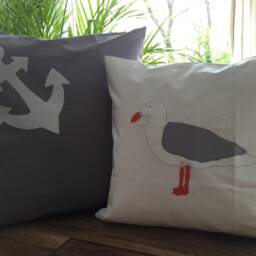 Maritime Cushion Cover Pillow Country Style Seagull White/Gray 40x40cm - thumbnail 3