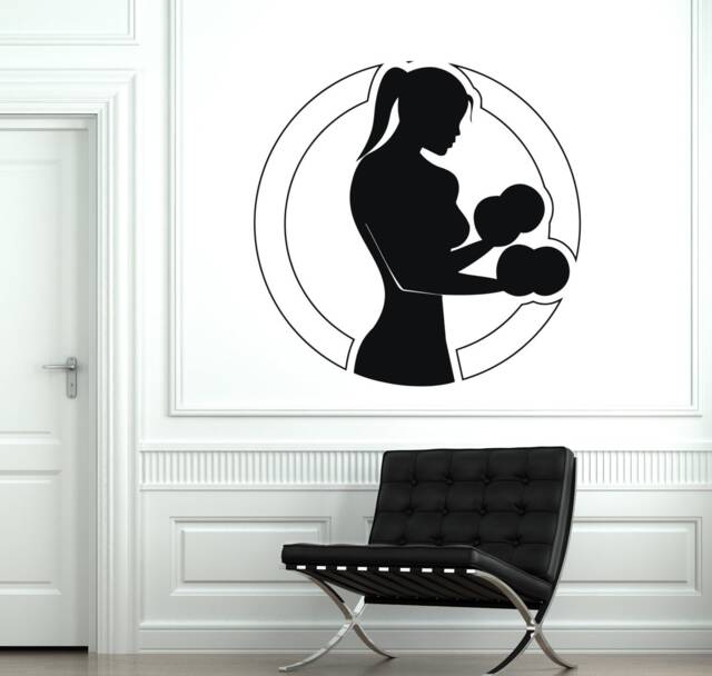 Fitness Girl Vinyl Wall Decal Sport Woman Silhouette Home Gym Bodybuilding Mural Decor Stickers - #1919Di - image 1