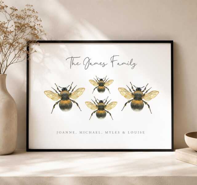 Personalised Bumble Bee Family Print - Custom Name Wall Art New Family Art Home - image 1