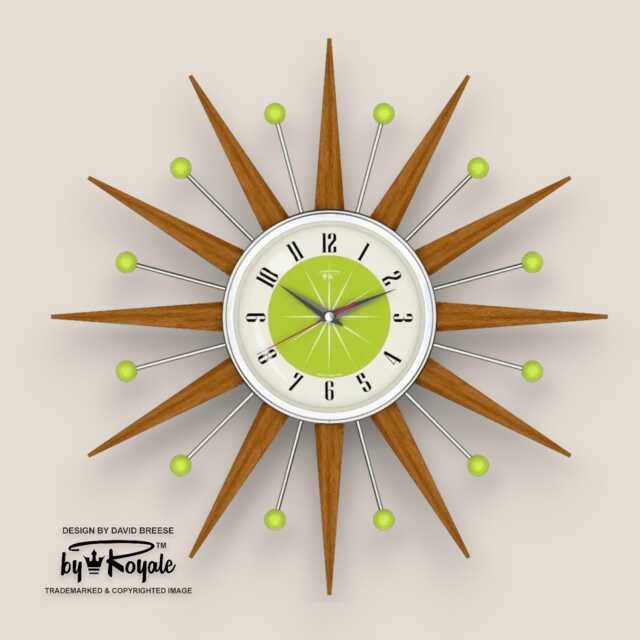 Teak Starburst Clock Mid Century Modern Wall Decor, 19 - image 1