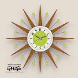 Teak Starburst Clock Mid Century Modern Wall Decor, 19 - thumbnail 1