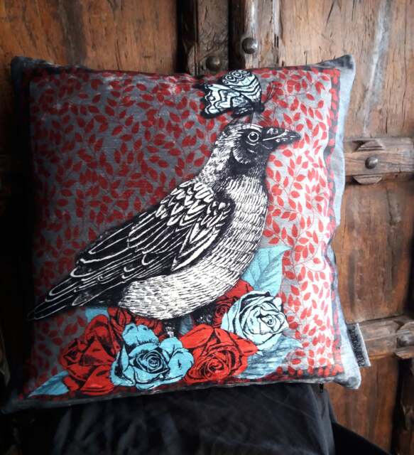 Raven Cushion Gothic Home Decor, Edgar Allan Poe Nevermore, Witchy Aesthetic Pillow