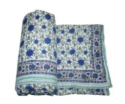 Reversible Floral Print Kantha Quilt Indian Handmade Cotton Blanket Throw - thumbnail 1