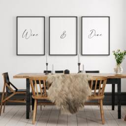 Wine & Dine - Set Of 3 Prints Dining Room Wall Art Kitchen Posters Home Decor Housewarming Gift Typography Quote Unframed - thumbnail 1