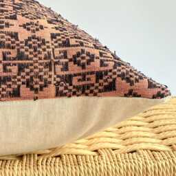 Black Neutral Tribal Hemp Hand Woven Natural Dye Color Lumbar Pillow Cover - thumbnail 3