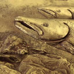 Bas Relief Wall Sculpture Atlantic Salmon Original 3D Wall Art By Syzymstudio Home Office Decor Unique Gift For Fisherman Silver Gold Tile - thumbnail 4