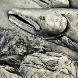 Bas Relief Wall Sculpture Atlantic Salmon Original 3D Wall Art By Syzymstudio Home Office Decor Unique Gift For Fisherman Silver Gold Tile - thumbnail 2