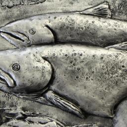 Bas Relief Wall Sculpture Atlantic Salmon Original 3D Wall Art By Syzymstudio Home Office Decor Unique Gift For Fisherman Silver Gold Tile - thumbnail 3