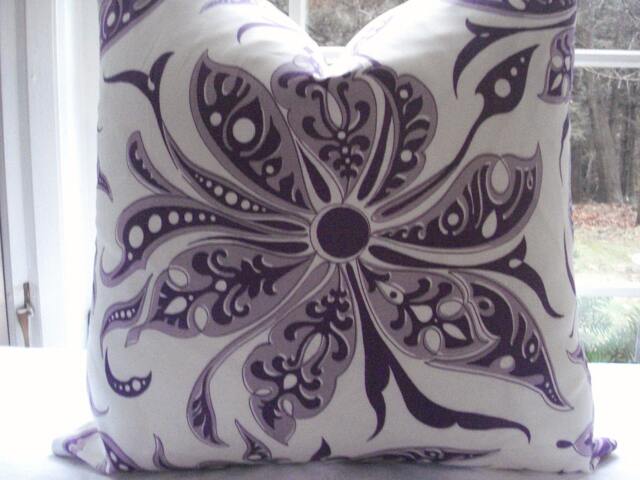 Floral Purple Throw Pillow Cover - Designer Duralee Fabric - image 1