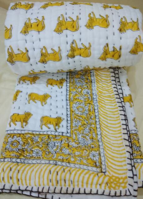 Hand Block Printed Baby Quilt Jaipur Indian Cotton Kantha Throw - 40x40 Inches - image 1