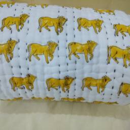 Hand Block Printed Baby Quilt Jaipur Indian Cotton Kantha Throw - 40x40 Inches - thumbnail 3