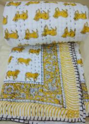 Hand Block Printed Baby Quilt Jaipur Indian Cotton Kantha Throw - 40x40 Inches - thumbnail 1