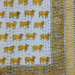 Hand Block Printed Baby Quilt Jaipur Indian Cotton Kantha Throw - 40x40 Inches - thumbnail 4