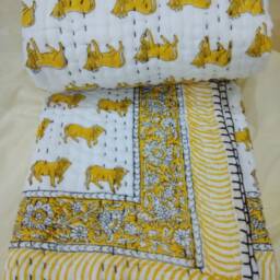 Hand Block Printed Baby Quilt Jaipur Indian Cotton Kantha Throw - 40x40 Inches - thumbnail 2