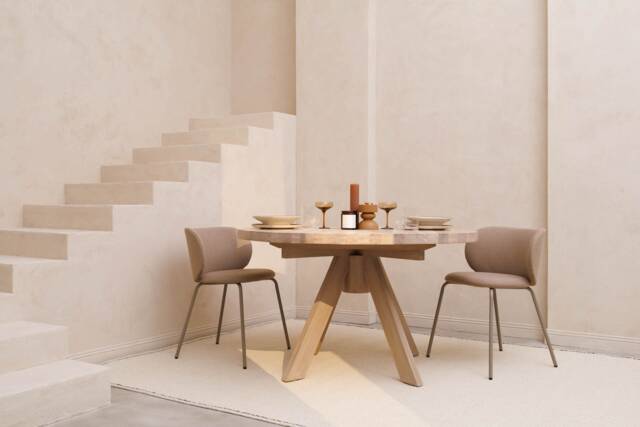Modern Round Oak Dining Table - Grind - Handcrafted, Sustainable, Rustic Contemporary Design, Solid Wood, Extendable Option - image 1