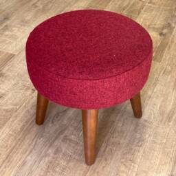 Red Harris Tweed Small Footstool With Dark Varnished Wooden Legs - thumbnail 3