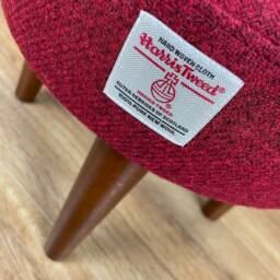 Red Harris Tweed Small Footstool With Dark Varnished Wooden Legs - thumbnail 2