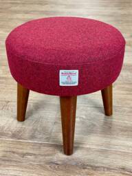 Red Harris Tweed Small Footstool With Dark Varnished Wooden Legs - thumbnail 1