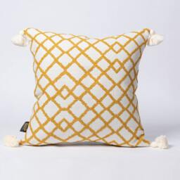 Geometric Pillow Cover With Tassels Mustard Yellow Bohemian Cushion - thumbnail 2