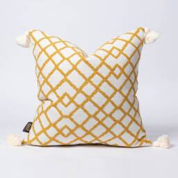 Geometric Pillow Cover With Tassels Mustard Yellow Bohemian Cushion - thumbnail 1