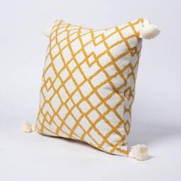 Geometric Pillow Cover With Tassels Mustard Yellow Bohemian Cushion - thumbnail 3