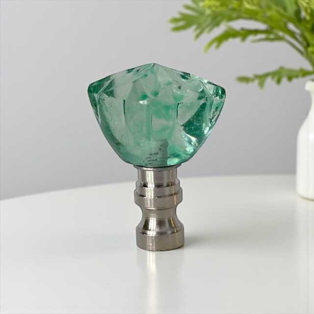 Green Glass Lamp Shade Finials, Harp Toppers, Set Of 2 - image 1