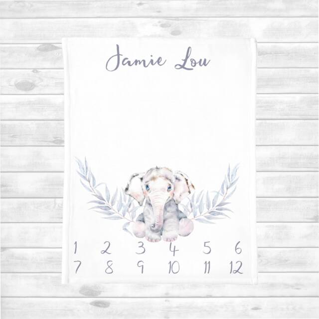 Elephant Baby Milestone Blanket, Baby Boy Gender Neutral Monthly Tracker Blanket, Personalized Growth - image 1