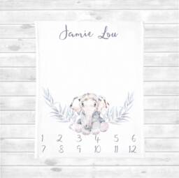 Elephant Baby Milestone Blanket, Baby Boy Gender Neutral Monthly Tracker Blanket, Personalized Growth - thumbnail 1