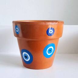 Handpainted Pots, Evil Eye, Butterfly, Mushroom Design, Feature Pots, Natural Terracotta, Butterfly, White Leaves, Heshion Wrapped, Gift Pot - thumbnail 4