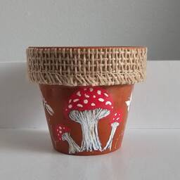 Handpainted Pots, Evil Eye, Butterfly, Mushroom Design, Feature Pots, Natural Terracotta, Butterfly, White Leaves, Heshion Wrapped, Gift Pot - thumbnail 3