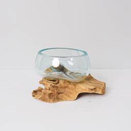 Blown Glass Medium, Melted Glass, Molten Terrarium, Vase, Hand Recycled Succulent Planter, Apartment Decor, Gift For Her - thumbnail 3