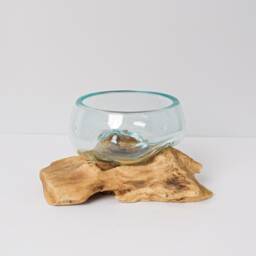 Blown Glass Medium, Melted Glass, Molten Terrarium, Vase, Hand Recycled Succulent Planter, Apartment Decor, Gift For Her - thumbnail 4