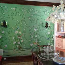 G-005 Sample in Stock For Chinoiserie Handpainted Wallpaper On Emerald Green Silk Sp-13 - thumbnail 3