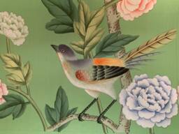 G-005 Sample in Stock For Chinoiserie Handpainted Wallpaper On Emerald Green Silk Sp-13 - thumbnail 1