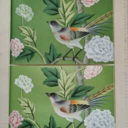 G-005 Sample in Stock For Chinoiserie Handpainted Wallpaper On Emerald Green Silk Sp-13 - thumbnail 2