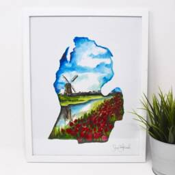 Holland Michigan Art Print -11x14, Home Decor, Wall Art, Simple, Windmill Artwork - thumbnail 2