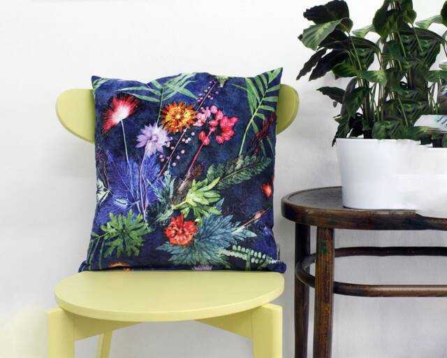 Handmade Floral Botanical Cushion - Blue Interior Sofa Compliments Home Interiors Perfect Decor Indigo Tropical Design - image 1