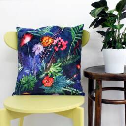 Handmade Floral Botanical Cushion - Blue Interior Sofa Compliments Home Interiors Perfect Decor Indigo Tropical Design - thumbnail 2