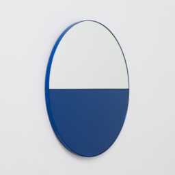 Orbis Dualis??? Blue Tinted Contemporary Round Mirror With Frame - Large, Xl - thumbnail 1