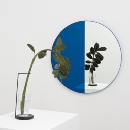 Orbis Dualis??? Blue Tinted Contemporary Round Mirror With Frame - Large, Xl - thumbnail 4