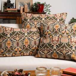 Pomegranate Damask Tapestry Cushion Cover. Heritage Style Floral & Vine Print in Terracotta Red, Earthy Browns & Nature Green. 17x17 - thumbnail 3