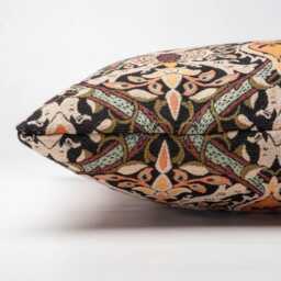 Pomegranate Damask Tapestry Cushion Cover. Heritage Style Floral & Vine Print in Terracotta Red, Earthy Browns & Nature Green. 17x17 - thumbnail 2