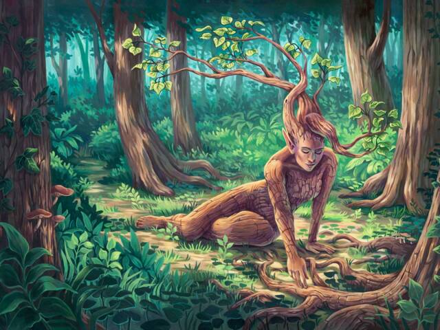Rootless 18x24 Print - Tree Painting Forest Landscape Lovely Dryad Flowers Fantasy Pretty Acrylic Colorful Nymph Poster Art Reproduction - image 1
