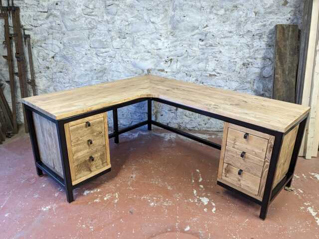 Industrial Corner Desk With Drawers - Handmade Reclaimed Wood L-Shaped Custom Home Office Furniture Rustic Workstation - image 1