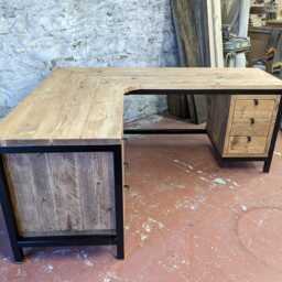 Industrial Corner Desk With Drawers - Handmade Reclaimed Wood L-Shaped Custom Home Office Furniture Rustic Workstation - thumbnail 3
