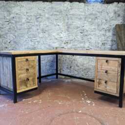 Industrial Corner Desk With Drawers - Handmade Reclaimed Wood L-Shaped Custom Home Office Furniture Rustic Workstation - thumbnail 2
