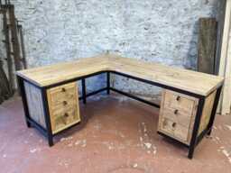 Industrial Corner Desk With Drawers - Handmade Reclaimed Wood L-Shaped Custom Home Office Furniture Rustic Workstation